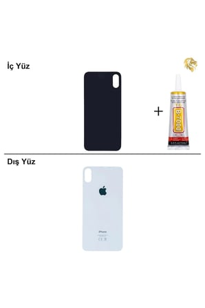 iPhone XS Gümüş Arka Kapak Arka Cam Batarya Kapağı Lazer Kesim Kapak Pil Kapağı + B-7000 Yapıştırıcı
