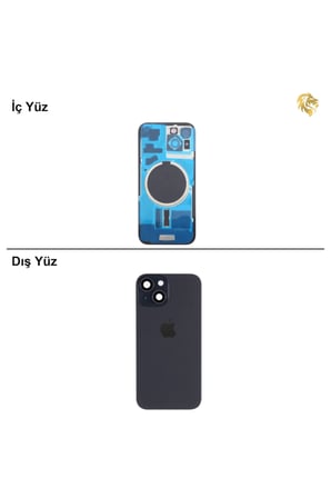 iPhone 15 Plus Siyah Renk Arka Kapak Arka Cam Batarya Kapağı Lazer Kesim Kapak Pil Kapağı