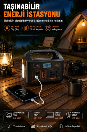 Taşınabilir Güç İstasyonu 150W 52.500 mAh Power Station AC Prizli USB DC Çıkışlı