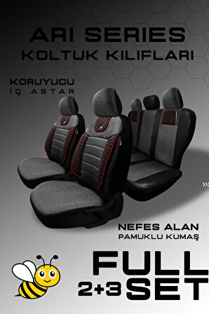 ARI Serisi Siyah Kırmızı Ticari 2+1 Modüler Oto Koltuk Kılıfı Seti - Evrensel Uyum ve Dayanıklılık