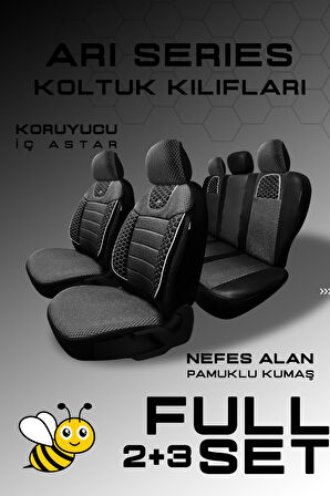 ARI Serisi Siyah Beyaz Ticari 2+1 Modüler Oto Koltuk Kılıfı Seti - Evrensel Uyum ve Dayanıklılık