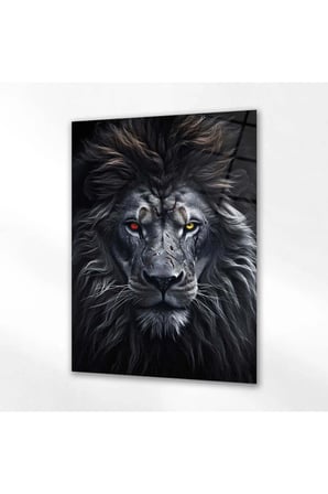 kırmızı ve sarı gözlü Aslan Portre Cam Tablo