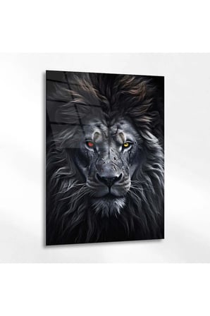 kırmızı ve sarı gözlü Aslan Portre Cam Tablo