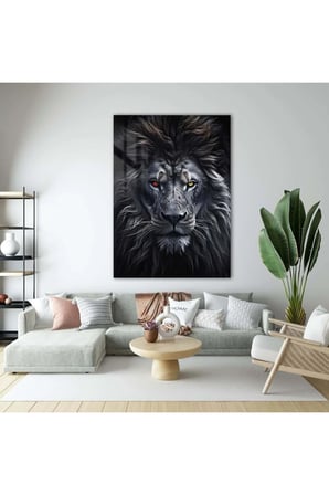 kırmızı ve sarı gözlü Aslan Portre Cam Tablo