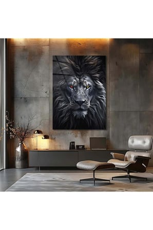 kırmızı ve sarı gözlü Aslan Portre Cam Tablo