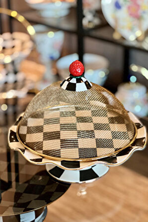 Damalı Siyah Küçük Boy Kek Standı