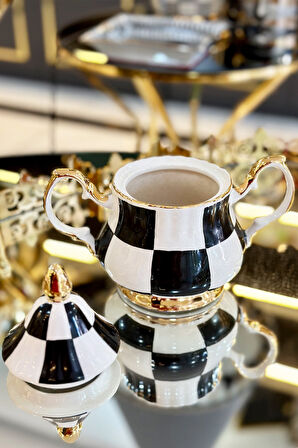 Damalı Siyah Kulplu Şekerlik