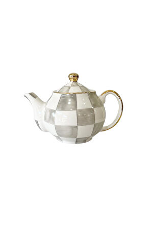 Damalı Gri Küçük Tombul Demlik