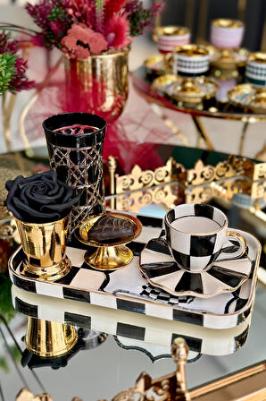 Damalı Siyah Dikdörtgen Sunum Tepsi