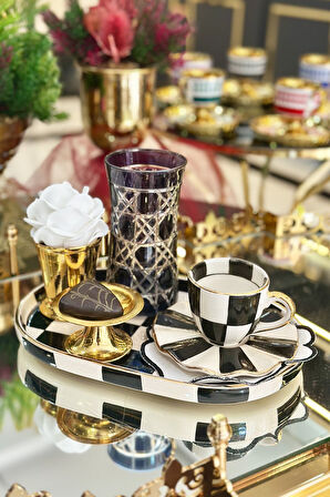 Damalı Siyah Oval Sunum Tepsi