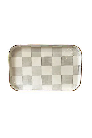 Damalı Gri Dikdörtgen Sunum Tepsi