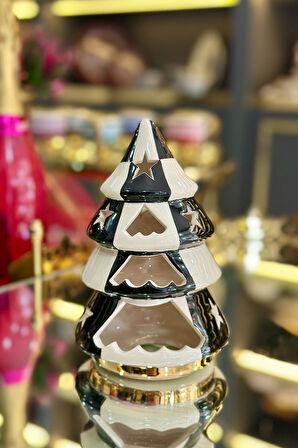 Damalı Siyah Yıldız Çam Ağacı Mumluk