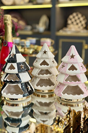 Damalı Siyah Yıldız Çam Ağacı Mumluk