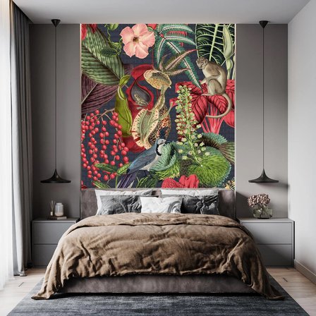 Kuş maymun çiçekler poster duvar kağıdı