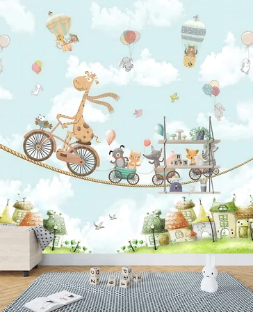 Bisikletli zürafa balonlar poster duvar kağıdı