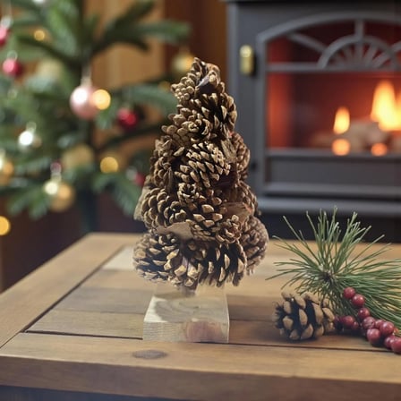 Doğal El Yapımı Çam Kozalağı & Çam Kabuğu Masaüstü Dekoru 30 Cm – Premium Exclusive