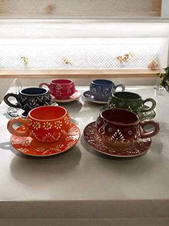 Dekoratif Şık Tasarım El Yapımı 6 Kişilik Kahve Fincanı