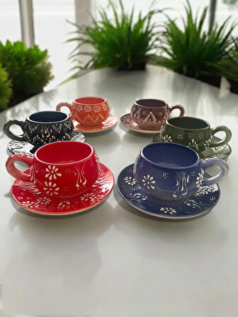 Dekoratif Şık Tasarım El Yapımı 6 Kişilik Kahve Fincanı