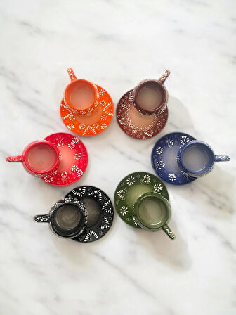 Dekoratif Şık Tasarım El Yapımı 6 Kişilik Kahve Fincanı