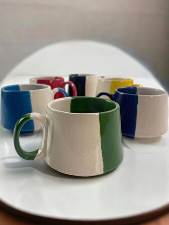 Seramik El işlemesi 6'lı Renkli Büyük Boy Mug Kupa Kahve Fincanı
