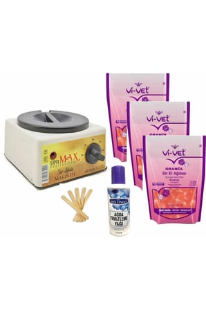 Ağda Makinesi 800ml+3x250ml Pudralı Soyulan Boncuk Ağda Seti