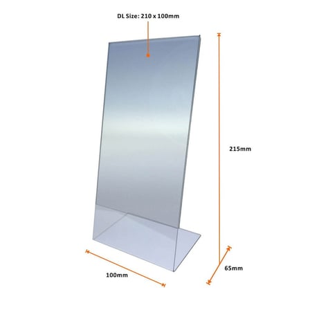 L Tipi Dikey 10x21cm Pleksi Masaüstü Şeffaf Föylük Broşürlük Fiyatlık 25li Paket