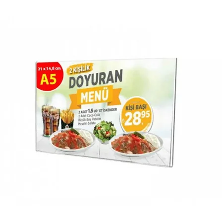 Duvar Tipi Yatay A5 U Pleksi Şeffaf Föylük Broşürlük Fiyatlık 5li Paket