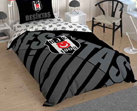 Taç Beşiktaş Nevresim Seti Siyah Logo