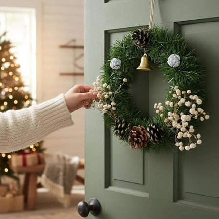 KAPI SÜSÜ - YAPAY DOĞAL YILBAŞI ÇELENK 25CM - NOEL PARTİ EĞLENCE ŞOKLANMIŞ CİPSO YEŞİL ALTIN