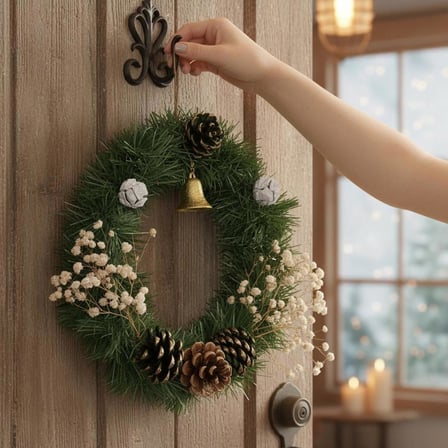 KAPI SÜSÜ - YAPAY DOĞAL YILBAŞI ÇELENK 25CM - NOEL PARTİ EĞLENCE ŞOKLANMIŞ CİPSO YEŞİL ALTIN