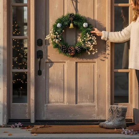 KAPI SÜSÜ - YAPAY DOĞAL YILBAŞI ÇELENK 25CM - NOEL PARTİ EĞLENCE ŞOKLANMIŞ CİPSO YEŞİL ALTIN