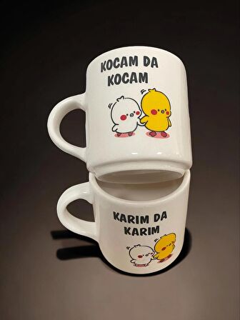 Dekoratif Karımda Karım Kocamda Kocam Baskılı Çay Kahve Fincanı-Kupa-Mug 2 Adet