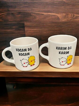 Dekoratif Karımda Karım Kocamda Kocam Baskılı Çay Kahve Fincanı-Kupa-Mug 2 Adet