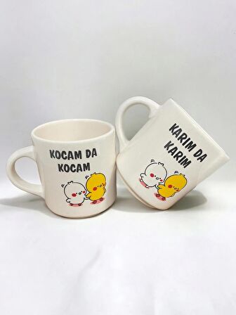 Dekoratif Karımda Karım Kocamda Kocam Baskılı Çay Kahve Fincanı-Kupa-Mug 2 Adet