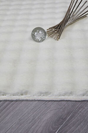 Bubble Yuvarlak Krem Uzun Tüylü Yumuşak Peluş Kaymaz Yıkanabilir Salon Oturma Odası Balkon Halı