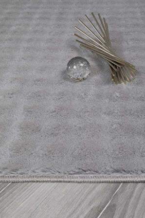 Bubble Oval Yumuşak Peluş Kaymaz Salon Oturma Odası Balkon Halısı Yolluk Gri