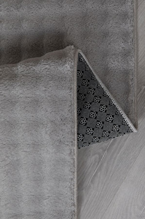 Bubble Oval Yumuşak Peluş Kaymaz Salon Oturma Odası Balkon Halısı Yolluk Gri