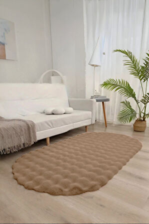 Bubble Oval Yumuşak Peluş Kaymaz Salon Oturma Odası Balkon Halısı Yolluk Vizon
