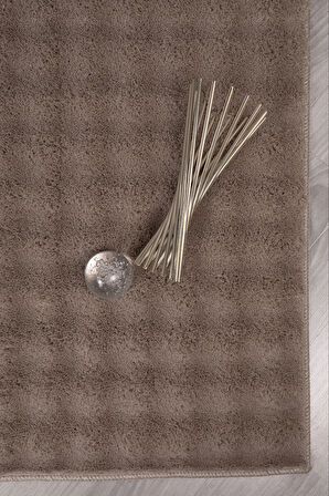 Bubble Oval Yumuşak Peluş Kaymaz Salon Oturma Odası Balkon Halısı Yolluk Vizon