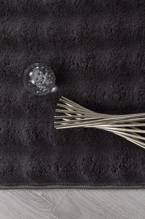 Bubble Oval Yumuşak Peluş Kaymaz Salon Oturma Odası Balkon Halısı Yolluk Antrasit