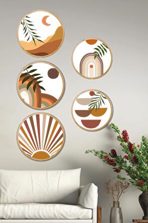 Dekoratif Oval 5 Parça Çerçeve Görünümlü Mdf Tablo Seti