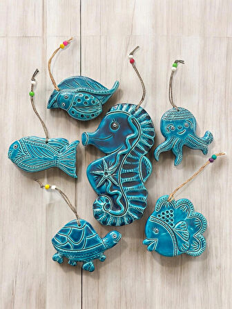 6 Adet Deniz Atı, Balık, Salyangoz, Kaplumbağa ve Ahtapot Tasarımlı Kapı - Duvar - Bahçe Süsü