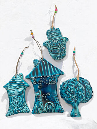 Dekoratif 4 Adet Fatma Ana Eli, Ev ve Ağaç Tasarımlı Kapı - Duvar - Bahçe Süsü