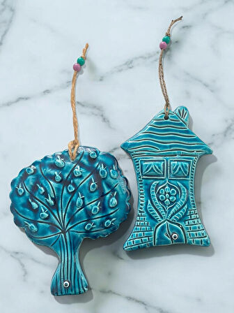 Dekoratif 2 Adet El Yapımı Farklı Ağaç ve Ev Tasarımlı Kapı - Duvar - Bahçe Süsü