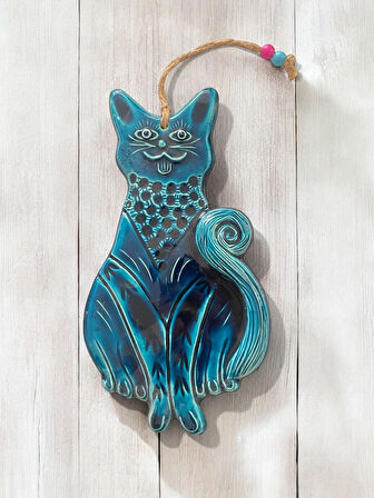 Dekoratif Büyük Boy 1 Adet El Yapımı Kedi Tasarımlı Kapı - Duvar - Bahçe Süsü