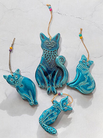 Dekoratif 4 Adet Hayvan Kedi Tasarımlı Kapı - Duvar - Bahçe Süsü