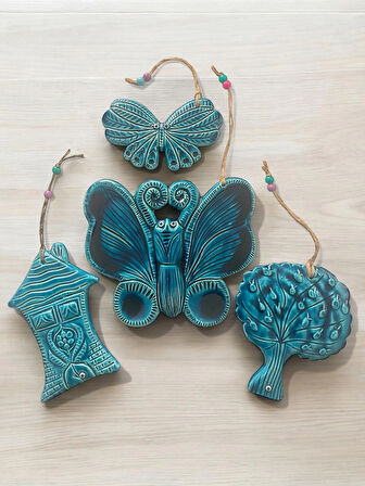 Dekoratif 4 Adet Kelebek, Ev ve Ağaç Tasarımlı Kapı - Duvar - Bahçe Süsü