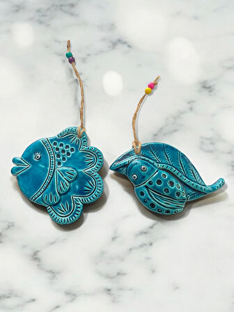 Dekoratif 2 Adet El Yapımı Farklı Balık ve Salyangoz Tasarımlı Kapı - Duvar - Bahçe Süsü