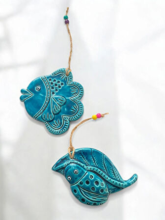 Dekoratif 2 Adet El Yapımı Farklı Balık ve Salyangoz Tasarımlı Kapı - Duvar - Bahçe Süsü