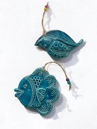 Dekoratif 2 Adet El Yapımı Farklı Balık ve Salyangoz Tasarımlı Kapı - Duvar - Bahçe Süsü